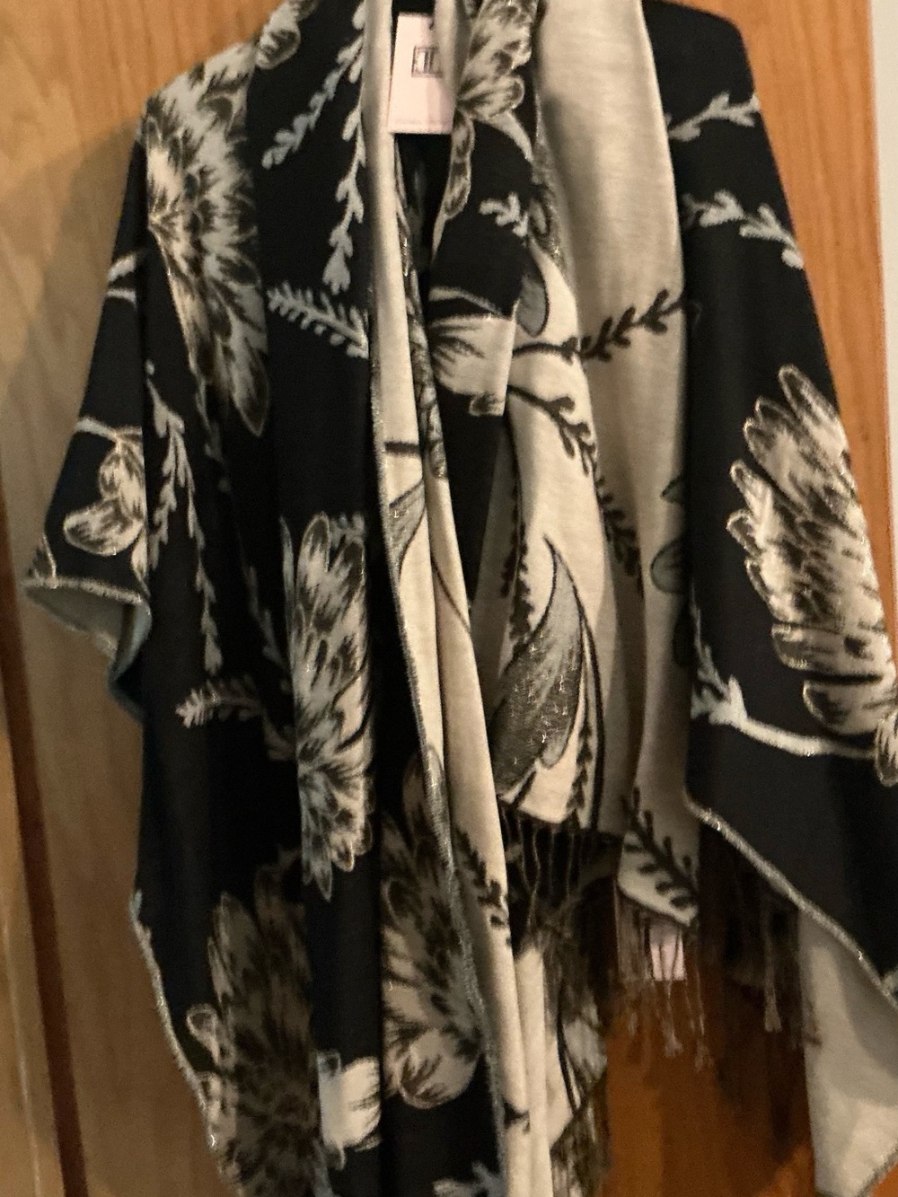 Black and Cream Floral Shawl with Separate reversible scarf